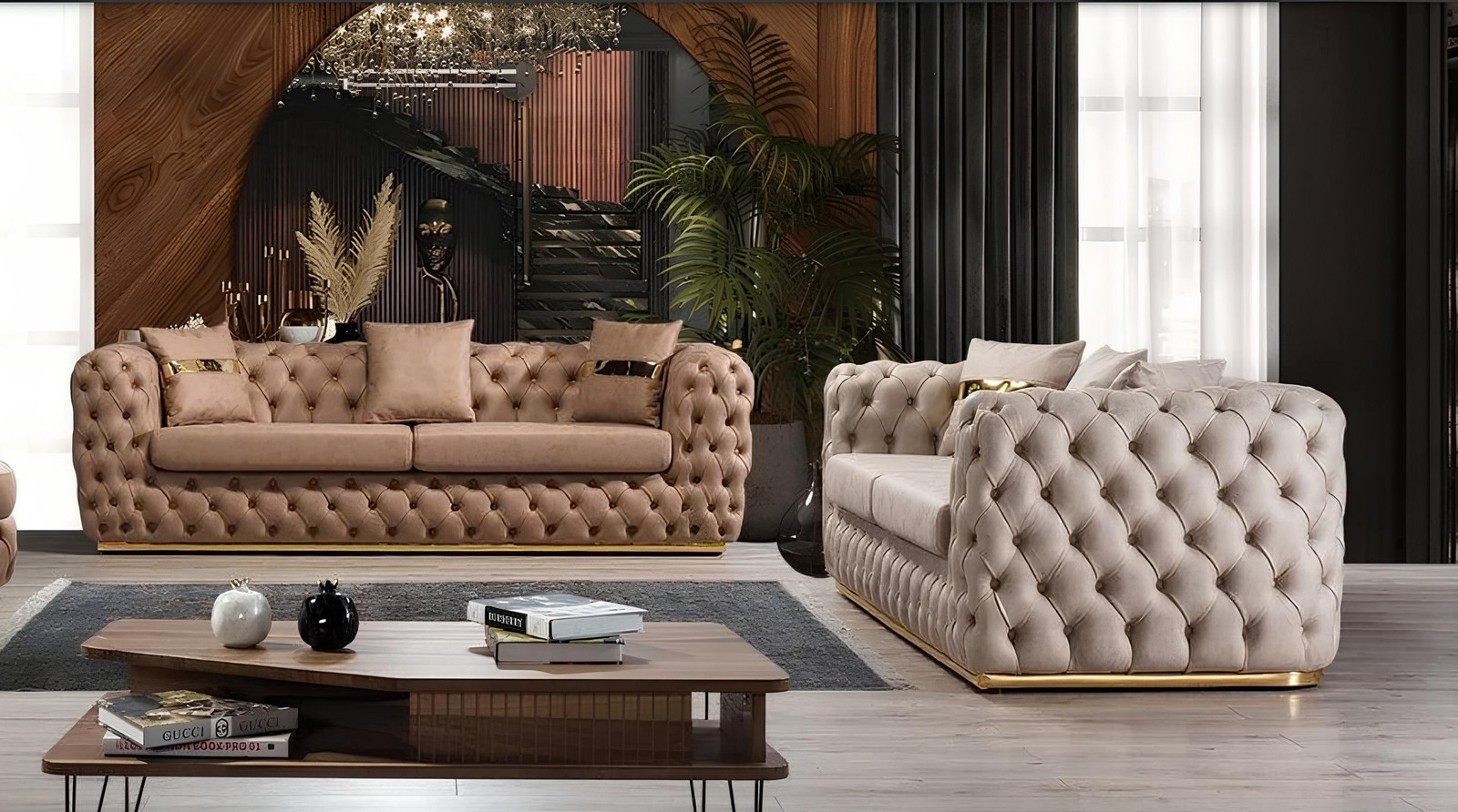 Chesterfield Luxus Sofagarnituur 3+3 Zits met Leder