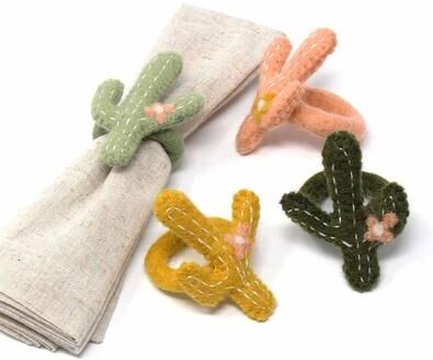 The Curated Nomad Thrift Felt Cactus Napkin Rings (Set of 4)