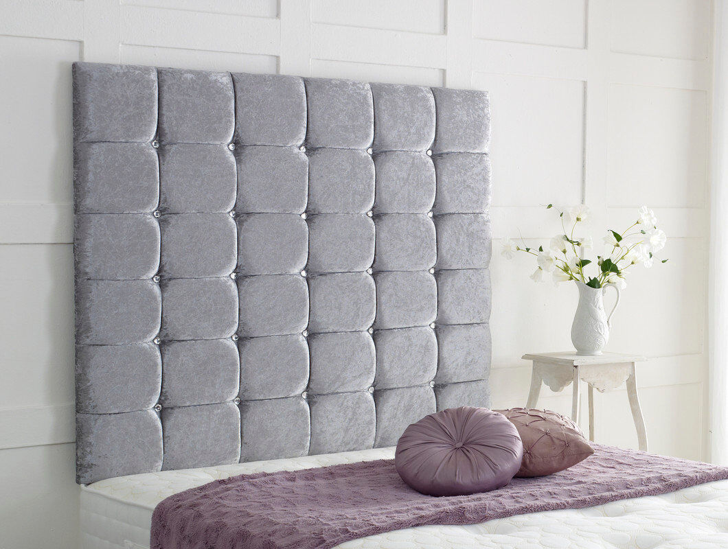 Mercer41 Upholstered Headboard Grey Velvet Double (4'6)