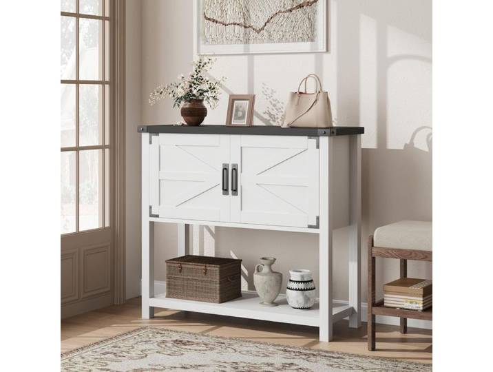 Buffet de Cuisine - PROMIRACAL - Meuble Bar & Console - 2 Portes - 2 Tiroirs - Blanc 90cm