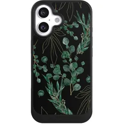 Nivocase Hülle für Apple iPhone 16 Handyhülle NIVOcore Case Schwarz Blätter Natur Eukalyptus (Apple iPhone 16), Smartphone Hülle, Schwarz