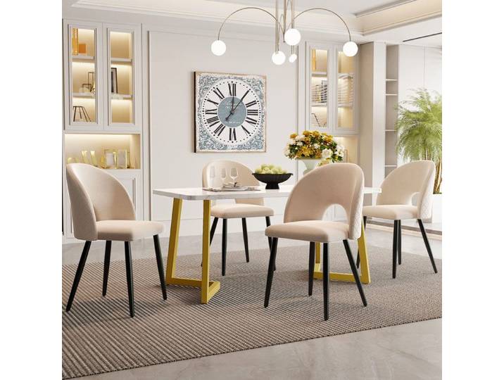 Table à manger moderne - Chaise de cuisine - Table et chaises salle manger - Pieds de chaise réglables - Velours beige