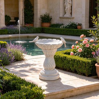 Kodotan sofa "16.5"" Garden Bird Bath Statue, Magnesium Oxide White Pedestal Birdbath, Outdoor Bird Water Bowl with Bird Sculpture"
