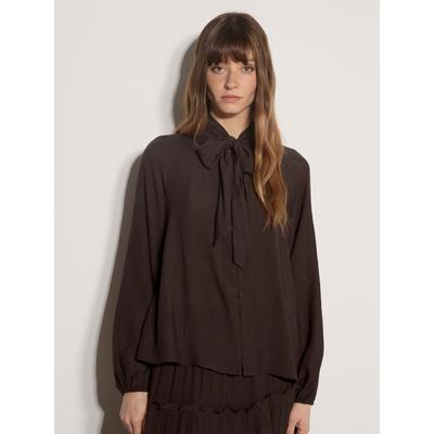 Klassische Bluse APRICOT "Strukturierte Bluse", Damen, Gr. XS (34), braun, gewebt, Obermaterial: 83% Viskose CV. 17% Nylon NY., uni, Modisch, V-Ausschnitt, Raglanärmel Elastisch, Blusen Bluse, mit Schleifenkragen