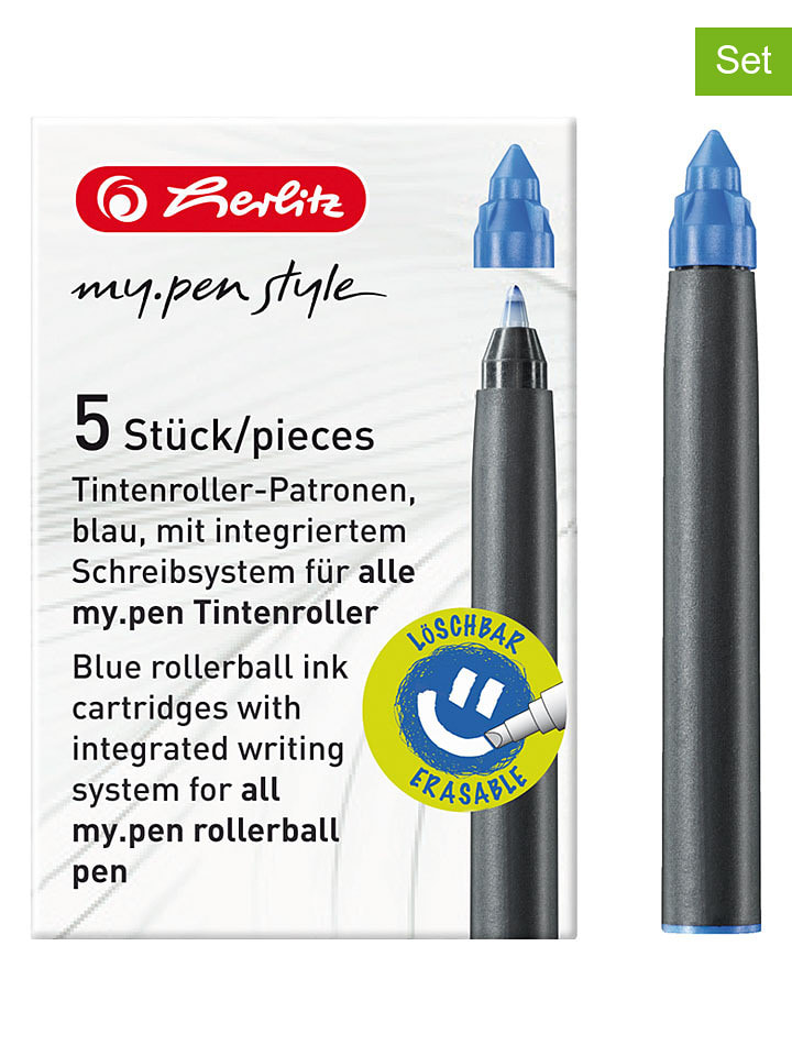 Herlitz 5er-Set: Tintenrollerpatronen in Blau - 5x 5 Stück - onesize