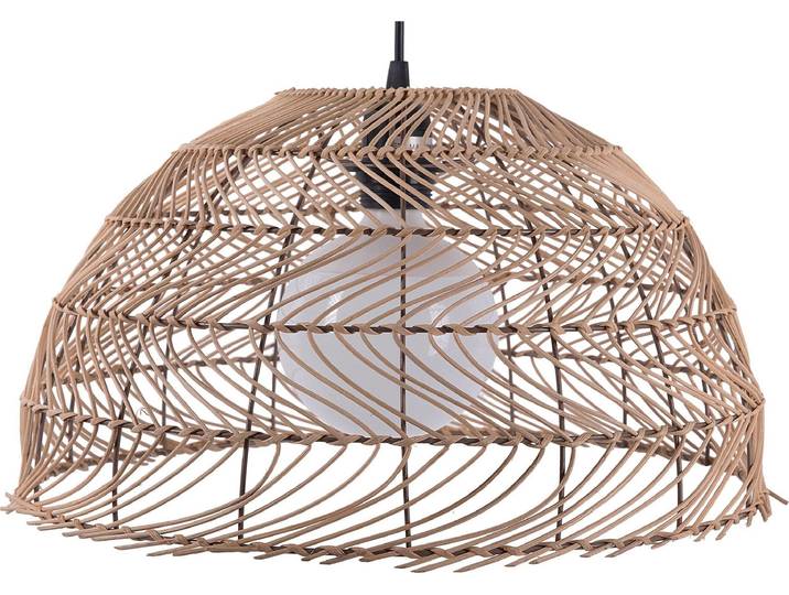 BELIANI Hängeleuchte Hellbraun Rattan Halbkugel Schirm mit Gitter und Korbgeflecht Glühbirnen-Optik Ethno Stil