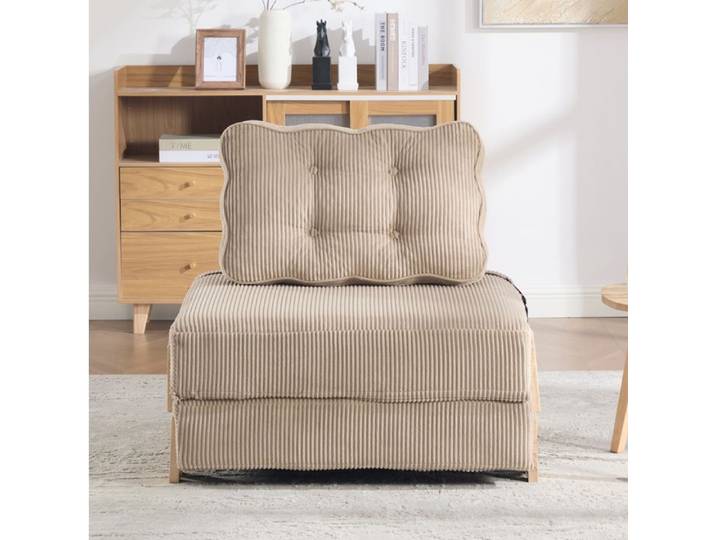 Fauteuil convertible 1 place AESVAR en cord khaki style scandinave lit d'appoint 90x86x84 cm