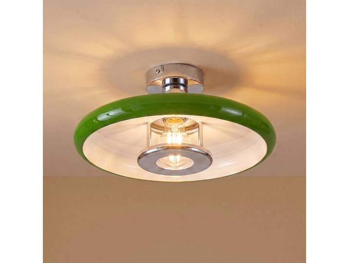 Deckenlampe Branford Lindby, dimmbar, grün, für Wohn- / Esszimmer, Metall, Vintage, Deckenlampe