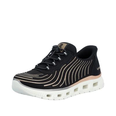 Plateausneaker RIEKER "Ready2GO", Damen, Gr. 37, schwarz, Textil, Schuhe Plateausneaker, Sport-Sneaker, Freizeitschuh, Halbschuh mit Schnellverschluss