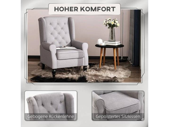 fauteuil simple fauteuil relax fauteuil oreille 74x86x102 cm fauteuil d'accent avec touffeté pieds en bois gris