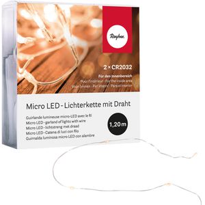 Rayher Lichterkette 69136000 Micro, Batteriebetrieb, für Innen, Draht, warmweiß, mit 10 LED, 1,2 m