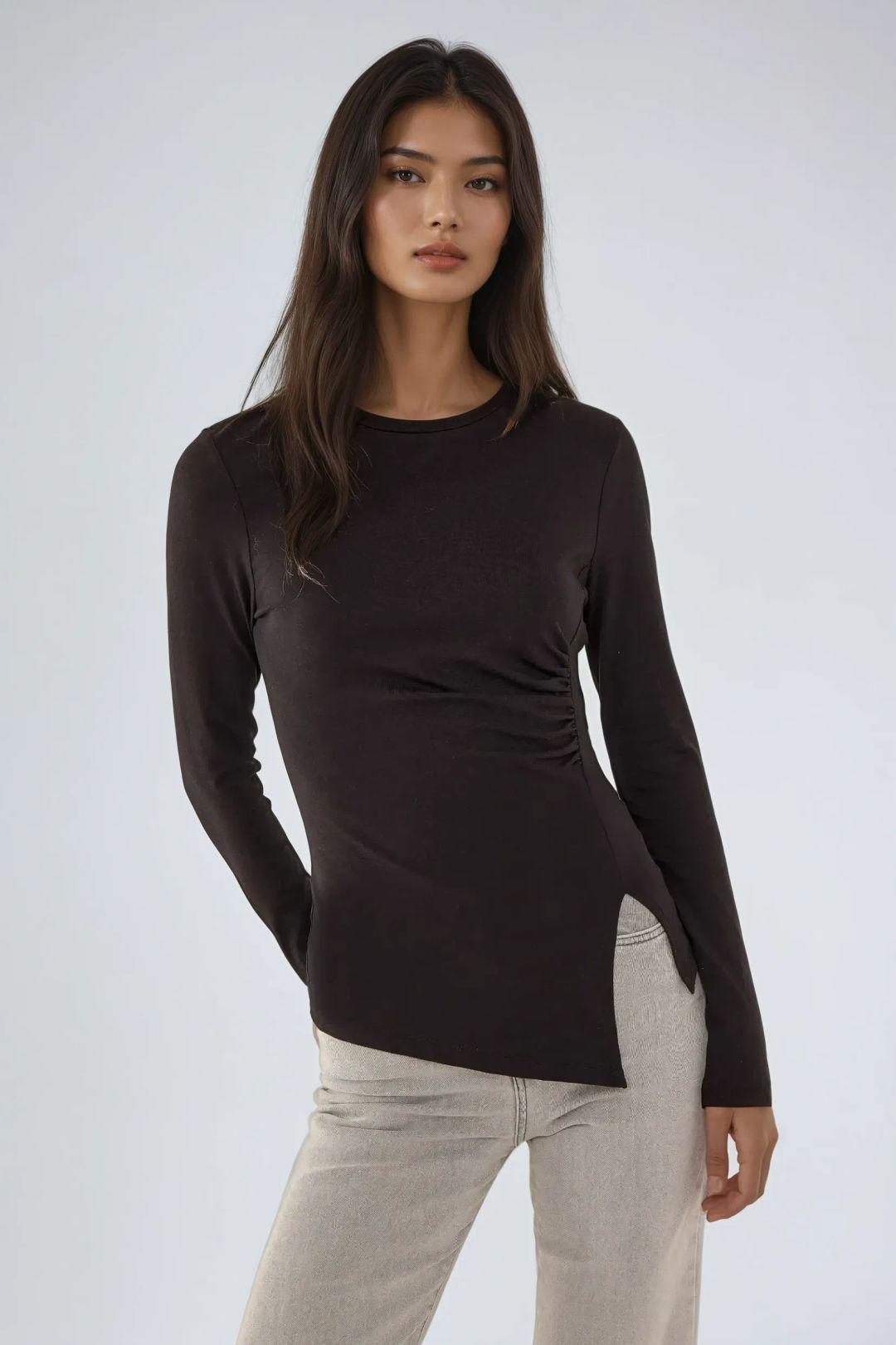 Asymmetrisch Langsleeve Crewneck Top