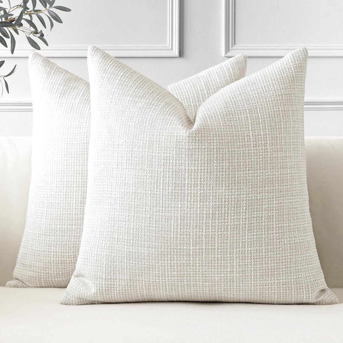 Set van 2 beige linnen sierkussenhoezen voor volwassenen