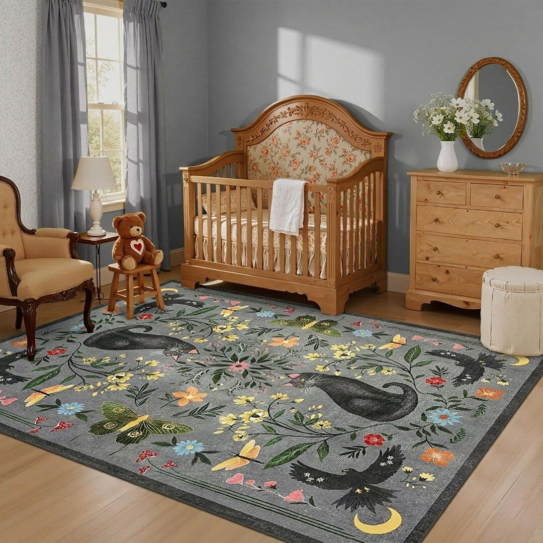 Happy Larry Rectangle Animal Print Washable Area Rug Gray Rectangle 240 x 340 cm