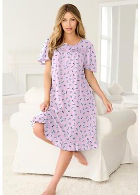 Plus Size Women's Short Floral Print Cotton Gown by Dreams & Co. in Pink Ditsy (Size 3X) Pajamas