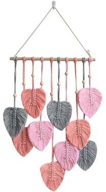 Inspired Deals Handwoven Macrame Wall Hanging Leaf Tapestry With Cotton Rope & Wooden Dowel For Boho Wall Decor Pink