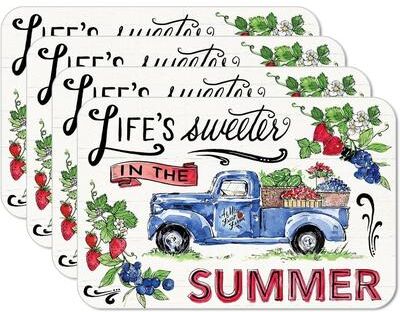 CounterArt Sweet Summer 4 Pack Reversible Easy Care Flexible Plastic Placemats Made in The USA BPA Free Easily Wipes Clean