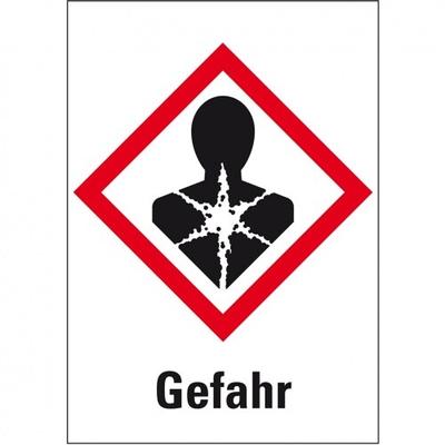 König Werbeanlagen Dreifke® Aufkleber I Gefahrensymbol Gesundheitsgefahr GHS 08, Gefahr, Folie, 37x52mm, 500/Rolle, GHS-Verordnung