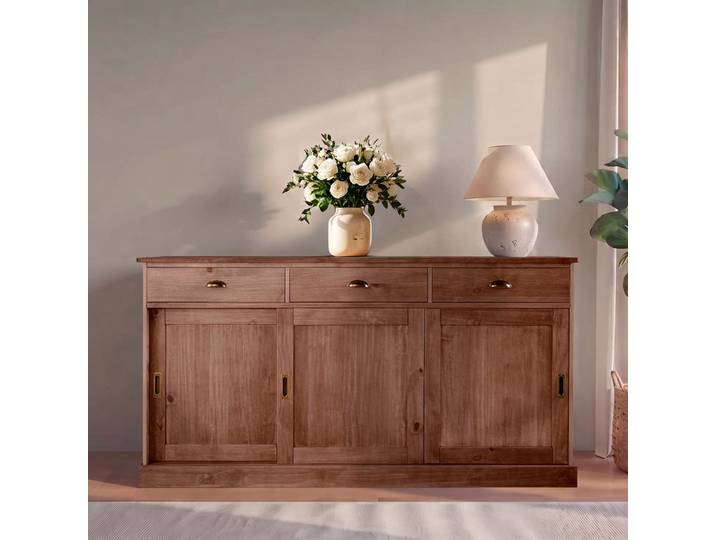 Sideboard GOODPRODUCT Schröder , braun, B:170cm H:85cm T:40cm, FSC-zertifiziertes Massivholz, Sideboards, Sideboard, Kommode, 3 Schiebetüren, 3 Schubkasten, aus massivem Kiefernholz