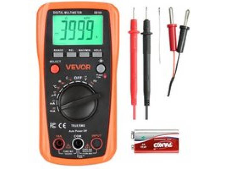 VEVOR digitale multimeter, 4000 TRMS DC/AC voltmeter, stroomtester, multimeter met automatisch bereik voor stroom, spanning, weerstand, capaciteit, temperatuur, diodes, continuïteit en duty cycle