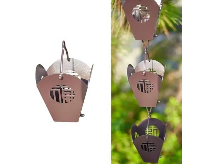 cgdTUxdh Regenkette, Regenwasserkette mit quadratischer Tasse für Privatunterkünfte, zum Sammeln von Regenwasser aus der Dachrinne, Aluminium(150cm (5ft))