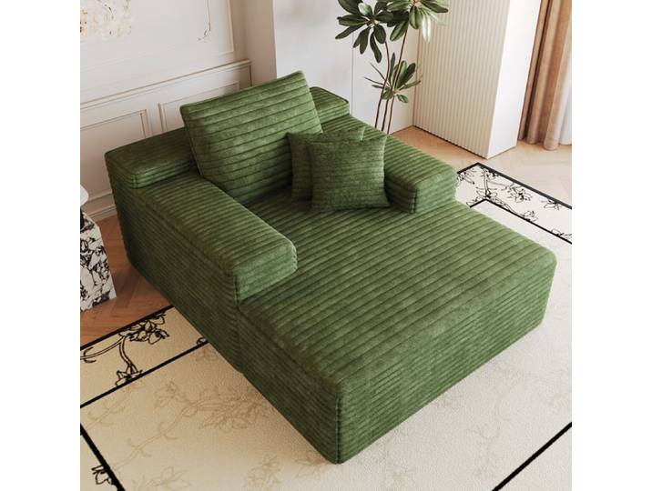 Canapé chaiselongue 1 place sans montage - TCQPZ - mousse haute élasticité tissu corduroy vert