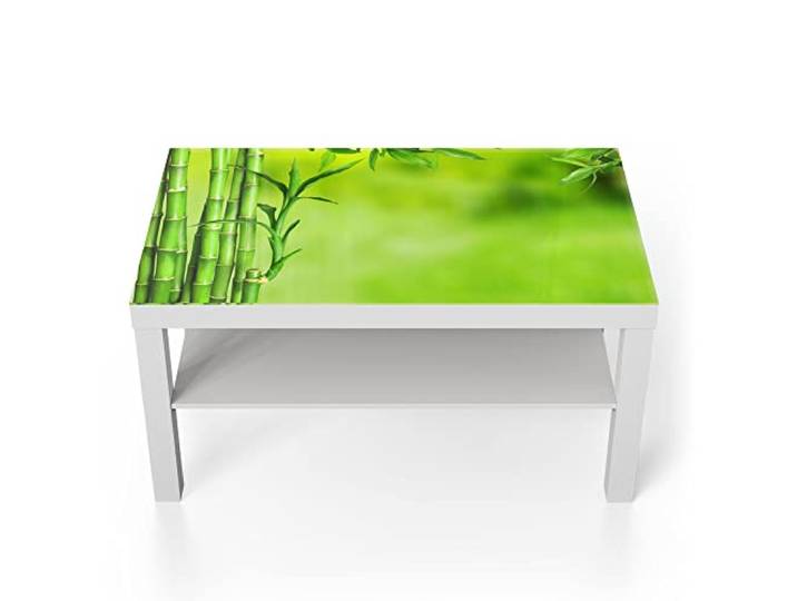 DEQORI Glastisch weiß groß 90x50 cm Motiv Grüne Bambushalme ausgefallener Beistelltisch aus Glas Hochglanz Couchtisch fürs Wohnzimmer moderner Couch Tisch mit Design