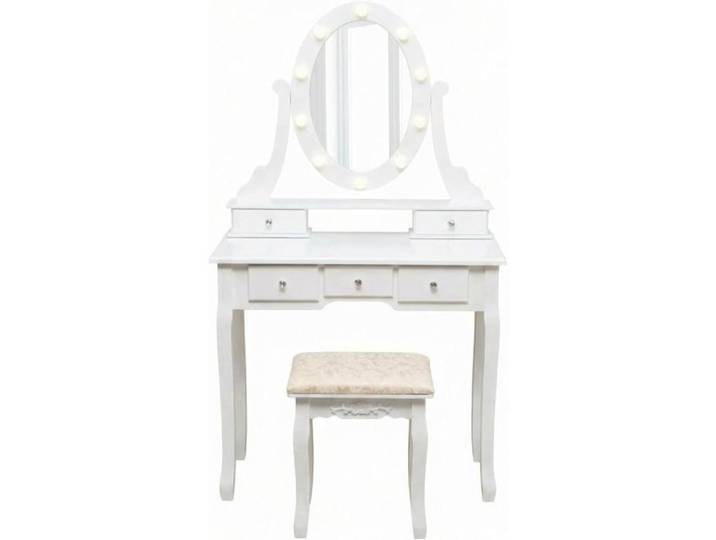 Coiffeuse en Bois- Miroir Ovale éclairé-5 Grands tiroirs- 3 Modes de lumièreère-Tabouret Inclus –Coiffeuse pour fille Blanc