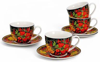 STP Goods The Crimson Bloom & Berry Teacup and Saucer Set of 4