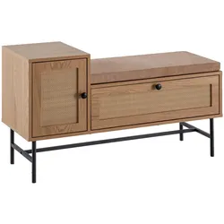 SCHUHBANK – Eiche-Dekor, 100x60x38 cm, Rattan-Elemente, gepolstert, mit Stauraum