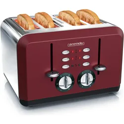 Arendo Edelstahl Toaster 4 Scheiben, Automatik, Edelstahl, Wärmeisolierendes Doppelwandgehäuse, rot, Toaster, Rot