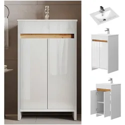 Vicco Badmöbel-Set Lemgo Weiß Hochglanz 2-teilig Waschbecken Waschtischunterschrank Flügeltür