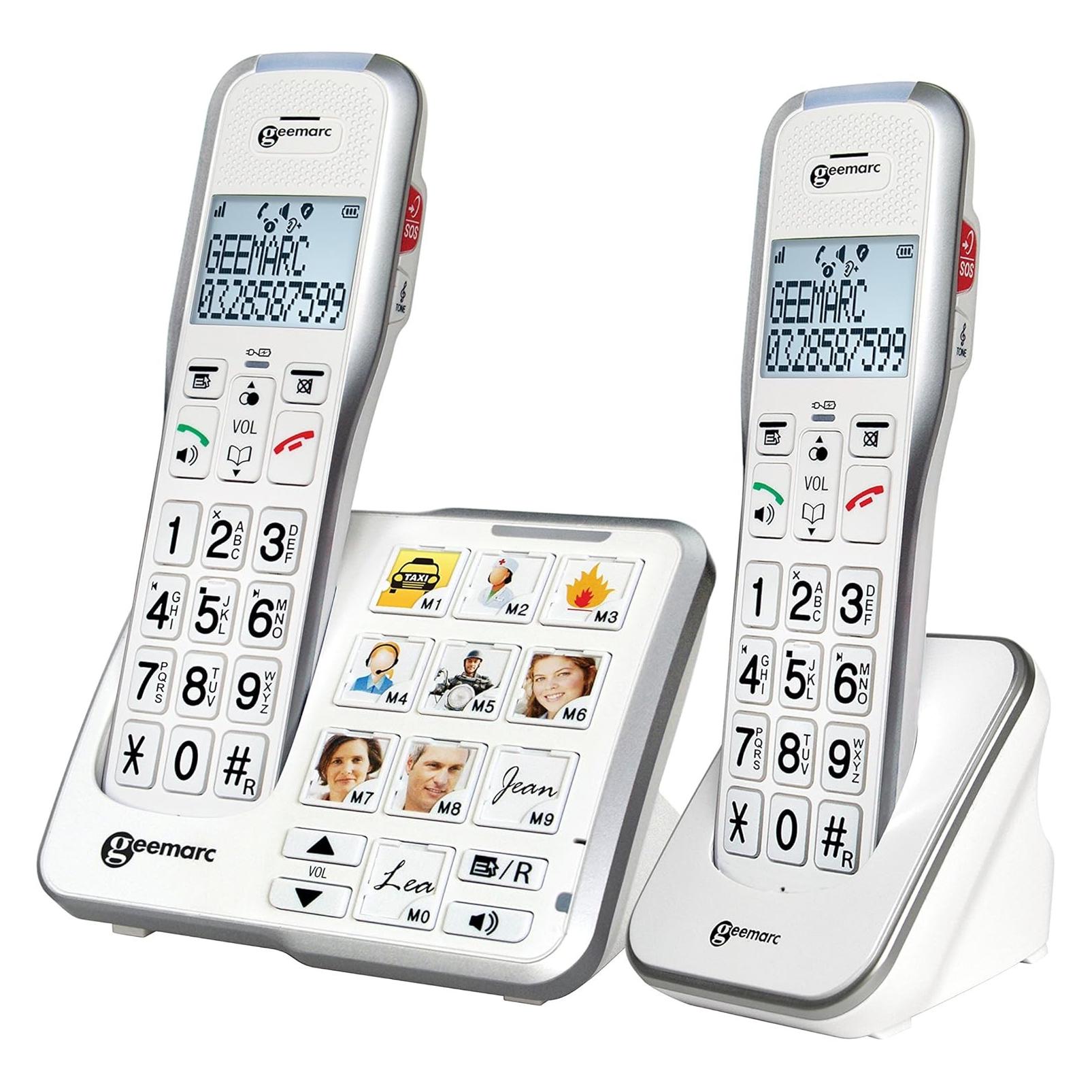 Geemarc AMPLIDECT 595-2 PHOTO Schnurloses Seniorentelefon Anrufbeantworter, Foto-Tasten Beleuchtetes Display (AMPLIDECT 595-2 PHOTO)