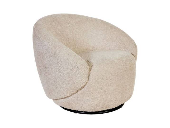 Fauteuil club pivotant en tissu poils courts style sherpa crème - KATMANDOU