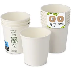 BIOZOYG 250 Stück kompostierbare Einwegbecher 500ml / 20oz Pappbecher, Trinkbecher, Wegwerfbecher, Getränkebecher, einwandig, weiß, kompostierbar