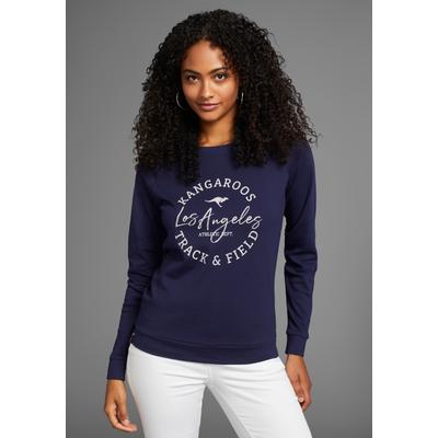 Sweatshirt KANGAROOS, Damen, Gr. 48/50, blau (dunkelblau), Interlock, Obermaterial: 100% Baumwolle, figurumspielend hüftbedeckend, Rundhals, Raglanärmel Rippbündchen, Sweatshirts Sweatshirt, mit Frontprint