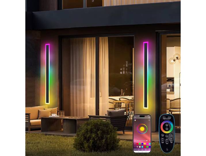 Lampes murales LED RGB étanches, intelligentes, avec télécommande, longues bandes lumineuses, appliques murales pour salon, porche, maison, éclairage extérieur.