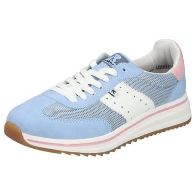 Sneaker RIEKER, Damen, Gr. 39, Textil, hellblau multi, Lederimitat, Schuhe Sneaker, Schnürschuh, Halbschuh, Freizeitsneaker mit Kontrastbesätze