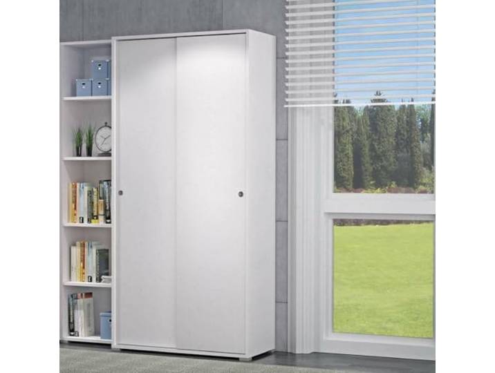 Dmora - 2-türiger Kleiderschrank Dalia, Kleiderschrank mit 2 Schiebetüren und 4 Regalen, Moderne Mehrzweck-Schlafzimmermöbel, 100% Made in Italy, 90 x 45 x 195 cm, Weiß,