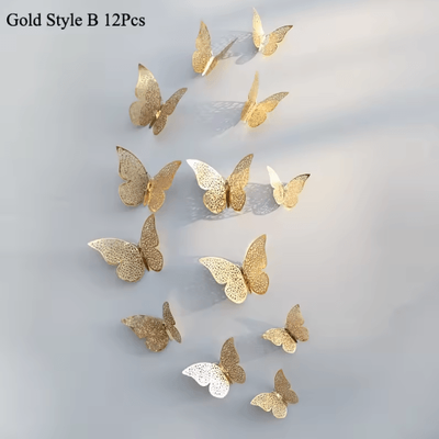 Inspire Picks 3D Mirror Butterfly Wall Stickers DIY Decorative Wall Art Set 12pcs Gold B