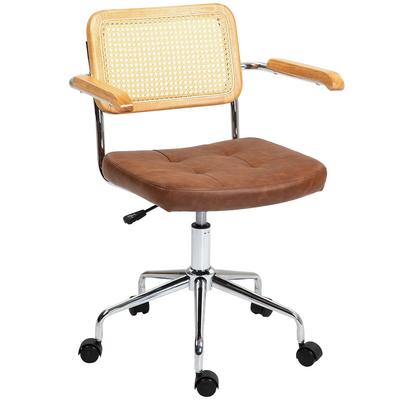 HOMCOM Schreibtischstuhl mit Höhenverstellung, Kippfunktion und Rückenlehne aus Kunst-Rattan – 60x55,5x82–90 cm – Braun