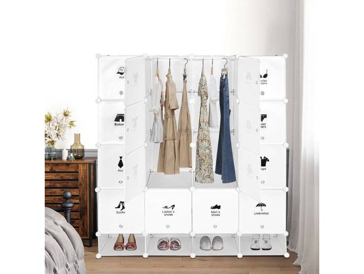 Armoire De Chambre À Coucher - MIPAN - Meuble De Rangement Multifonctionnel - 147*36*165cm - Blanc