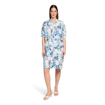 Hemdblusenkleid VERA MONT "Damen mit Knopfleiste", Damen, Gr. 40, Normalgrößen, Stoff, blau (beige, blau), Stoff, Obermaterial: 97% Baumwolle, 3% Elasthan, figurumspielend kurz, V-Ausschnitt, Kleider