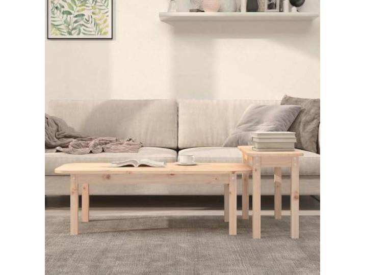 Set Couchtisch, 2 Stück, Kiefer massiv 3 offene Fächer, rustikale Aste, Konsolentisch, Akzenttisch, Fernsehtisch, Montageanleitung