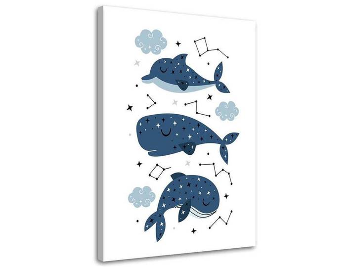 Feeby Leinwandbild Bild Glückliche Wale, Blau, Märchen/ Fantasie, Rechteckig, 80x120 cm, Bilder & Rahmen, Bilder, Leinwandbilder