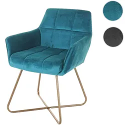 Einzelst�ck | Esszimmerstuhl HWC-F37, Stuhl Küchenstuhl, Retro Design Samt goldene Füße ~ petrol-blau