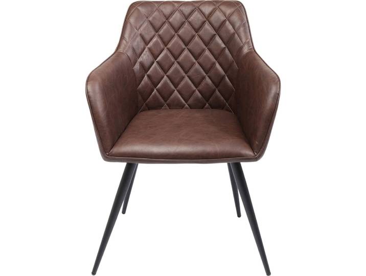 Chaise avec accoudoirs matelassée marron et acier