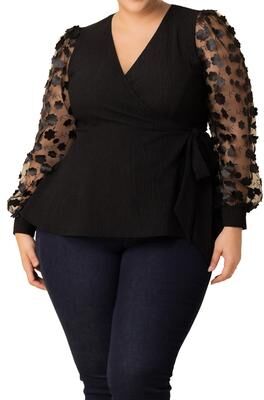 KIYONNA Scattered Petals Long Sleeve Wrap Top