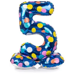 Folienballon "5", stehend, blau/bunt