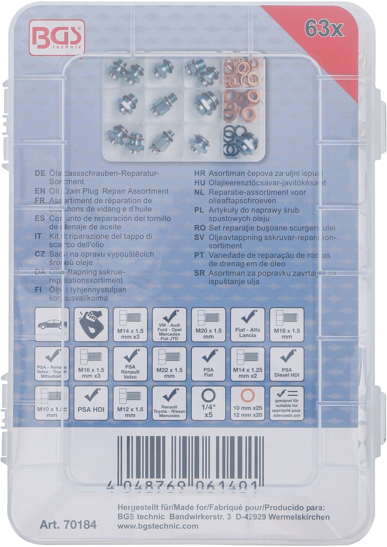 BGS Ölablassschrauben-Reparatur-Sortiment 70184, 63-tlg. ; BGS technic)
